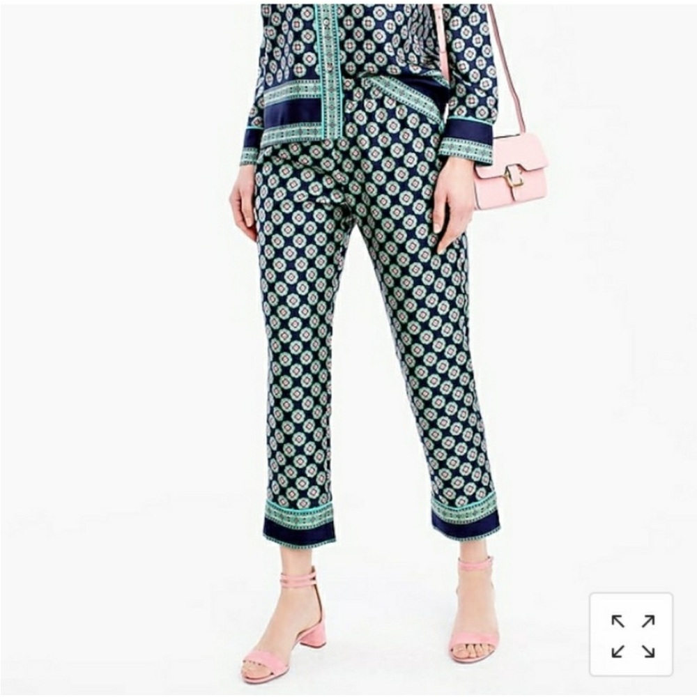 J. Crew navy and teal silk cropped pants in foulard pattern print - Picture 8 of 9